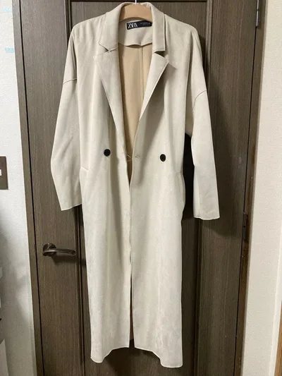 ZARA スエード調 ロングコート アイボリー M