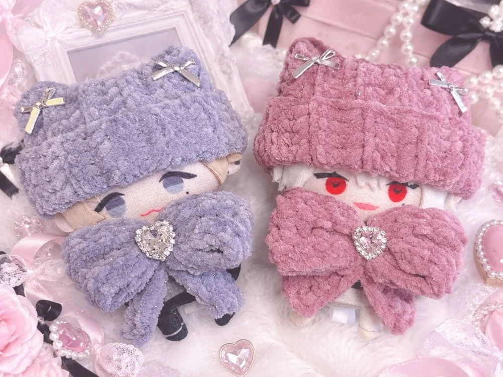 【ピンクセット】にじぱぺっと ぬい帽子 ぬい服 ネコ耳 ニット帽 10cmぬい