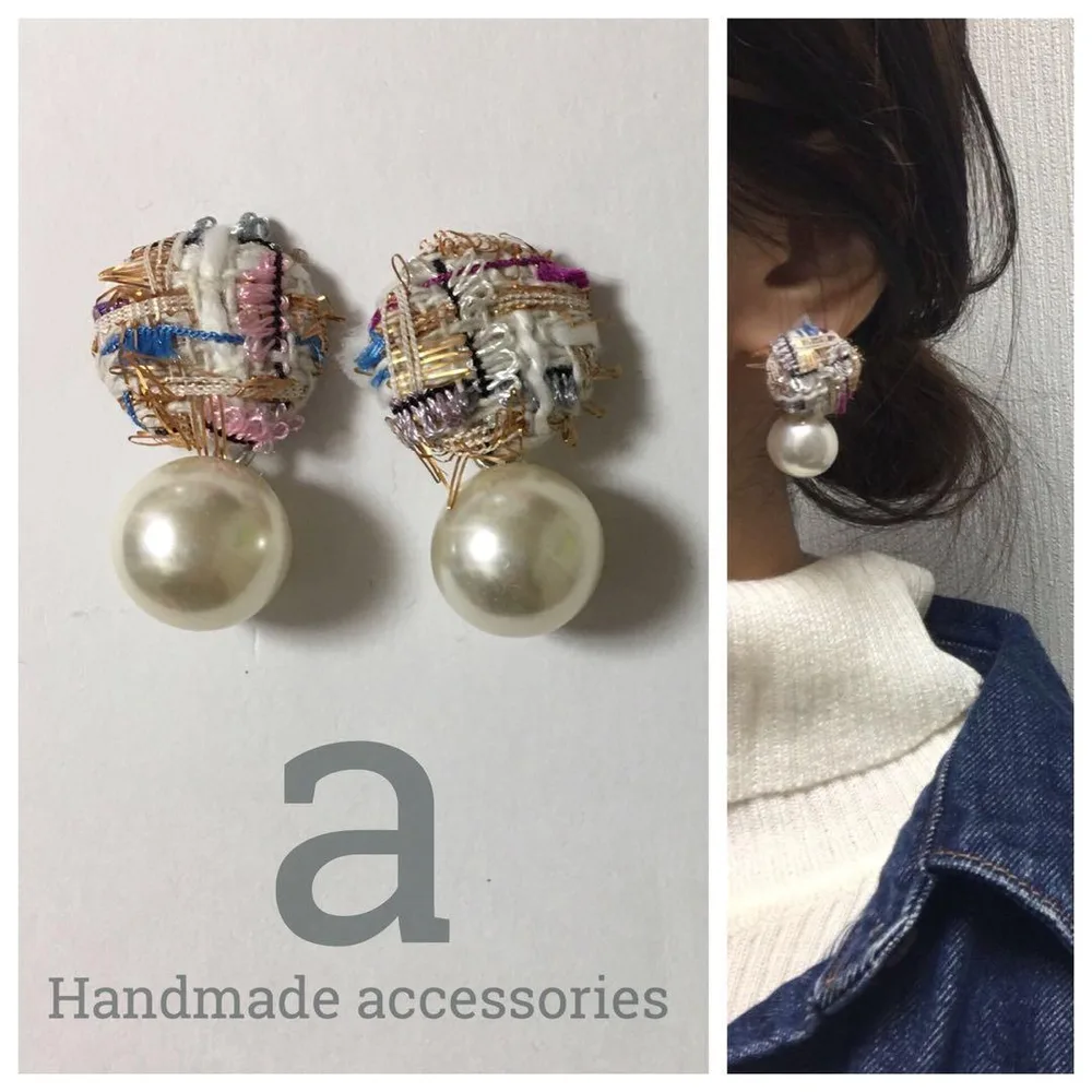 2008-1 ホワイト☺︎キルティングピアス×パール☺︎