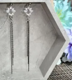 ピアス イヤリング変更可 ハンドメイド シルバー ジルコニア タッセル ロング