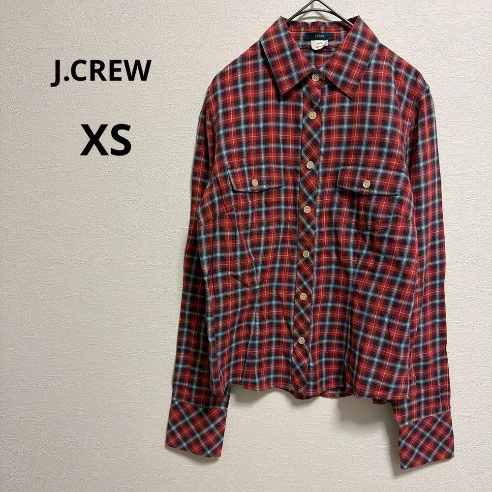 Jcrew ジェイクルー 長袖ネルシャツ 赤 チェック柄 XS コットン100%