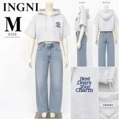 INGNI 半袖パーカー ショート丈 M グレー フード付き ドローコード