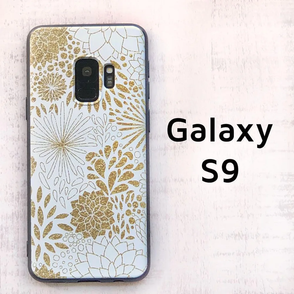 GalaxyS9 ケース ゴールド風 フラワー 花柄 背面カバー
