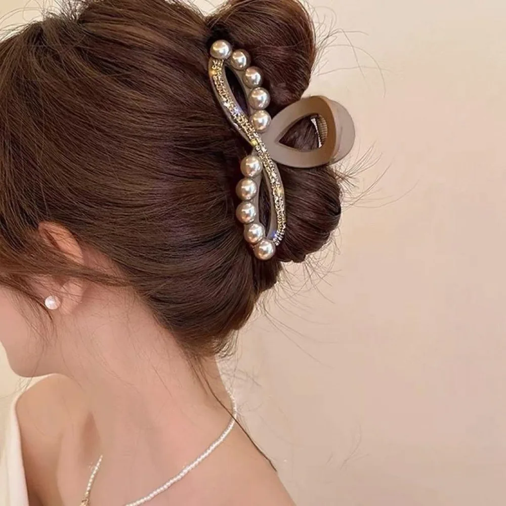パール調 バンスクリップ ヘアクリップ キラキラ 韓国風 上品 ブラウン