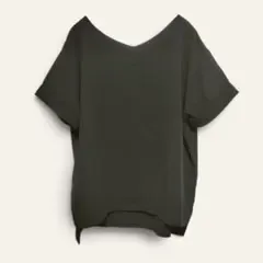 【イング】Vネック半袖ブラウス ブラック M シンプル 万能 きれいめカジュアル