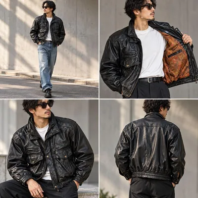 美品✨ヴィンテージ レザージャケット ボンバー ラムナッパ 本革 総柄 50