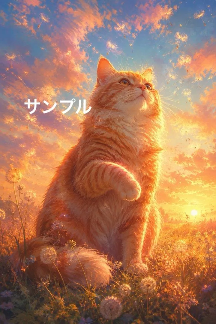 【一作限り】夕空に舞う綿毛 B198|猫アート 茶トラ