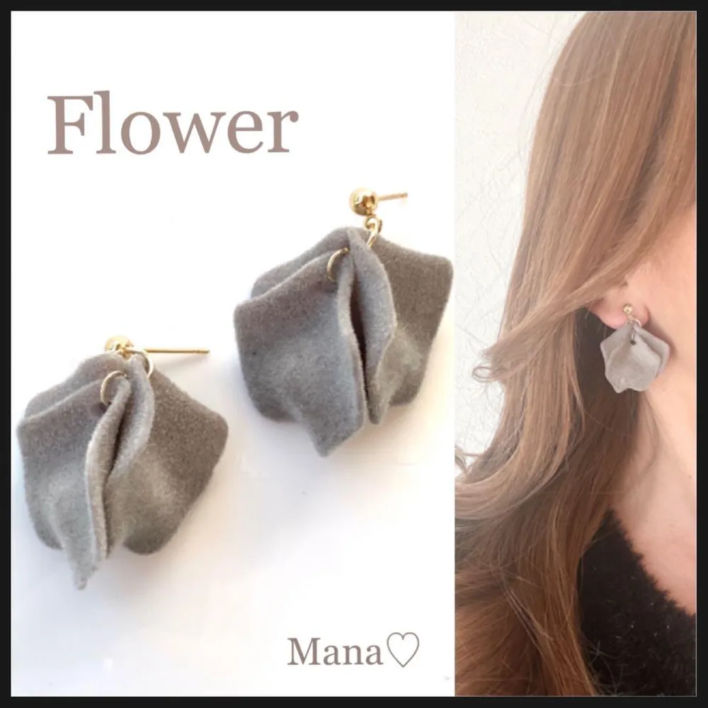 7Flower ベロア調 ハンドメイドピアス イヤリング