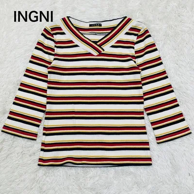 イング INGNI マルチボーダー 長袖リブニット Vネック 【M】 美品