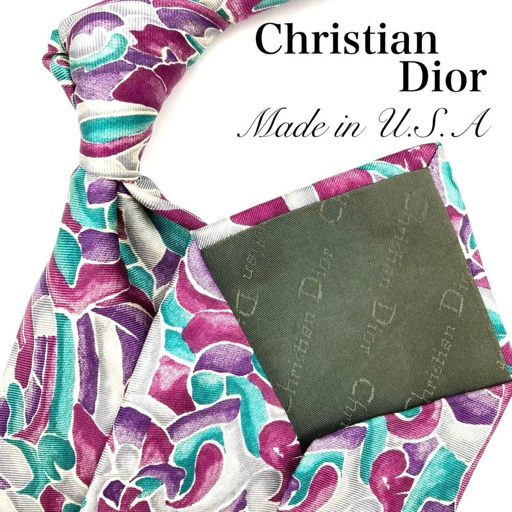 Christian Dior ネクタイ 総柄 アブストラクト 幾何学模様 紫 緑