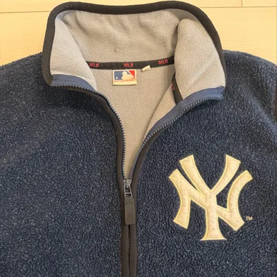 MLB ヤンキース フリースベスト ネイビー 刺繍ロゴ 古着 ストリート