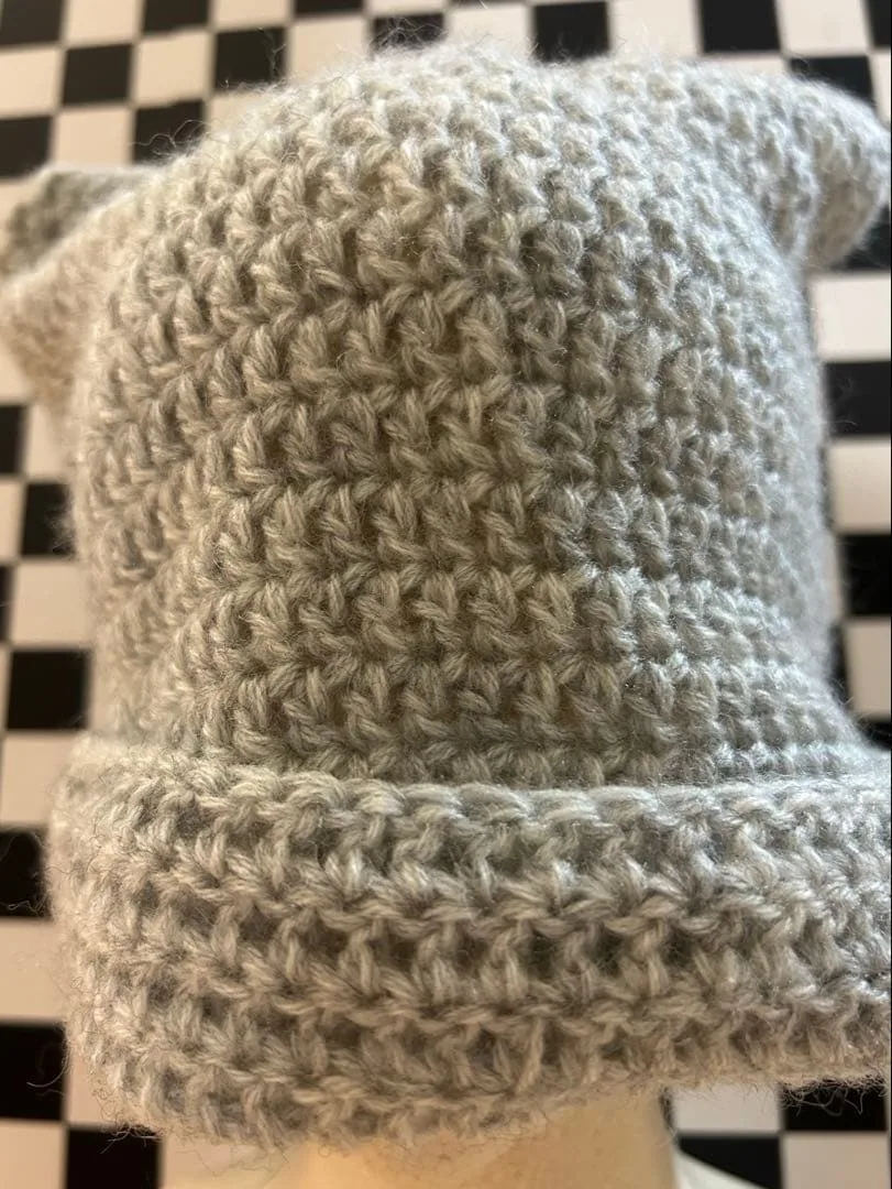 ハンドメイド ニット帽 グレー y2k 猫耳風
