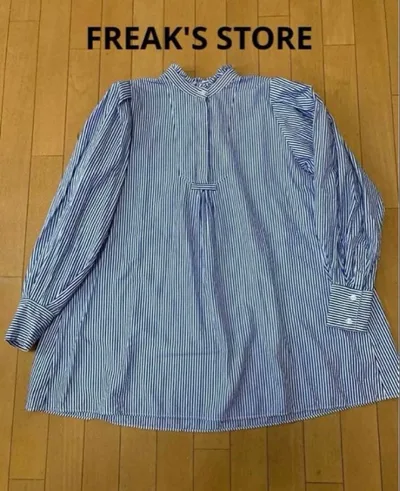 FREAK'S STORE フリルスタンドカラー 長袖 チュニック ストライプ