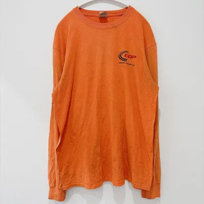 ロンT Tシャツ 丸首 長袖 バックプリント L オレンジ 綿混 ストリート