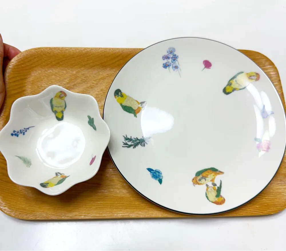 【ハンドメイド食器】シロハラインコさん 平皿小鉢セット