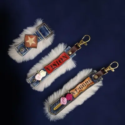 ハンドメイド デニム ファー チャーム 3点セット