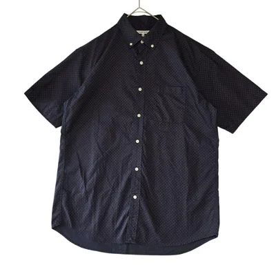 GLOBAL WORK ドット ボタンダウン 半袖シャツ ネイビー XL 水玉