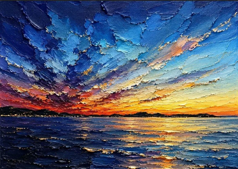 テクスチャー風 夕暮れの海 アートポスター インテリア 絵画0024