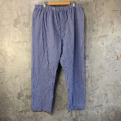 B4237古着 チェックパンツ パジャマパンツ 青 白 紺 オレンジ