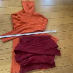タートルネック 長袖ニット 2枚セット オレンジ ボルドー
