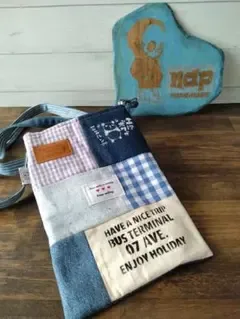 ハンドメイド デニムパッチワーク サコッシュ ショルダーバッグ
