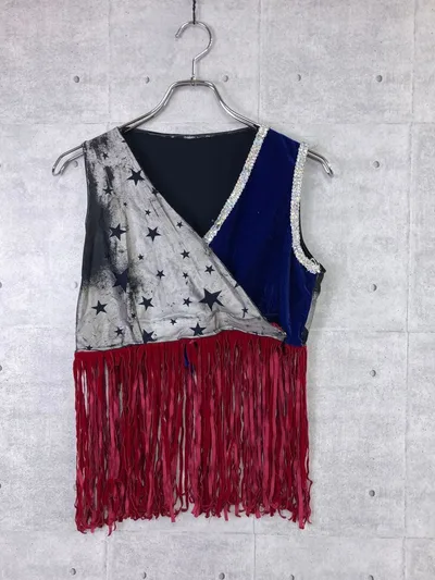 ハンドメイド 衣装 ダンス 古着 星条旗 アメリカンガール フリンジベスト