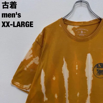 古着 G.H.BASS&CO Tシャツ ブリーチ加工 斬新 イエロー XXL