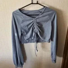 フロントギャザー 長袖 トップス ブルー