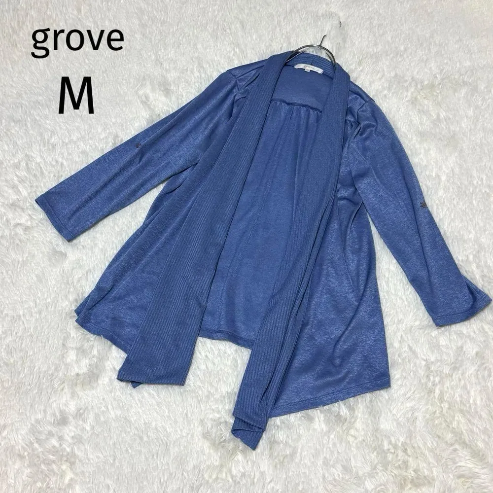 グローブgrove 【M】カーディガン ブルー 長袖 羽織り 光沢あり