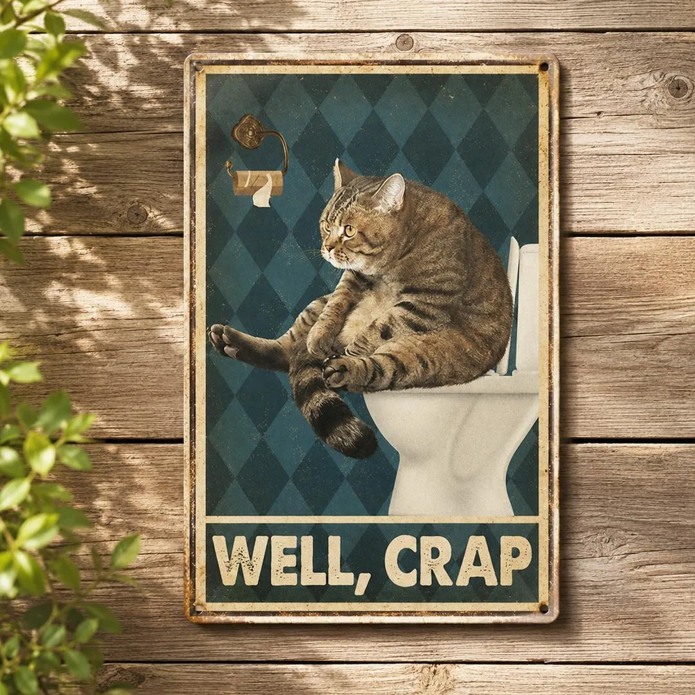 ブリキ看板トイレ猫 ユーモア レトロ アメリカン雑貨 インテリア 猫好き必見