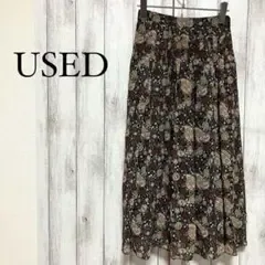 a0139【USED】花柄フレアスカート ロングスカート XS ブラック