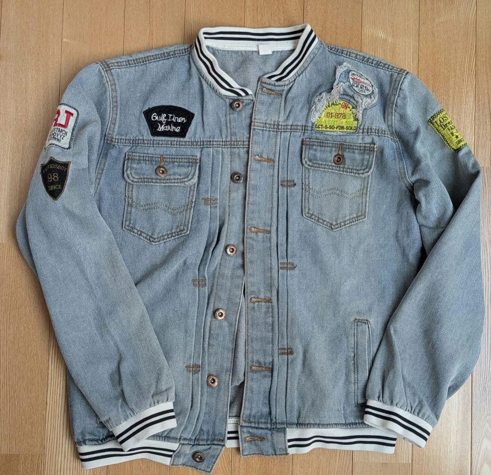 メンズ ワッペン デニムスタジャン ボンバージャケット ライトブルー 【XXL】