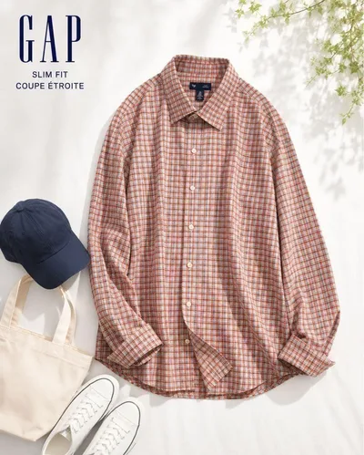 GAP 長袖チェックシャツ XXL 綿100% 薄手 スリムフィット