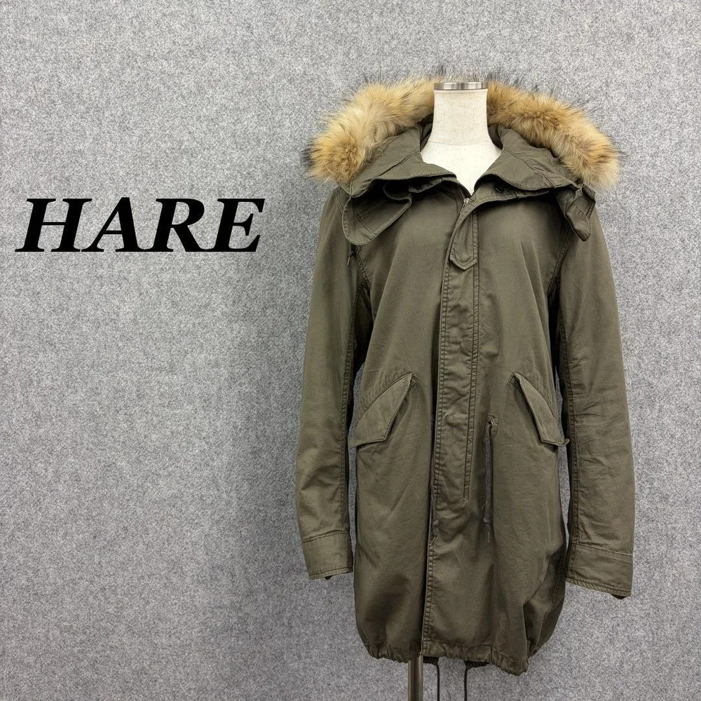 ハレ HARE モッズコート M カーキ リアルファー キルティングライナー付