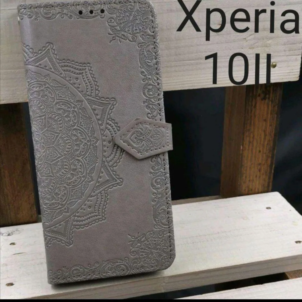 Xperia10Ⅱ手帳型エンボスレザー手帳型エンボスレザー曼荼羅グレースマホ