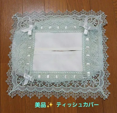 美品✨レース ティッシュカバー リボン ( ミントグリーン)