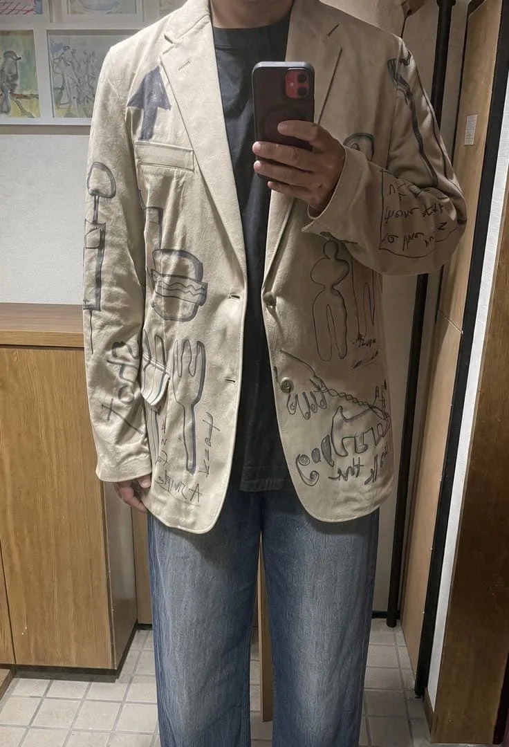 ハンドメイド 手描きジャケット ベージュ テーラード