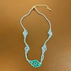ブルー系ビーズネックレス ハンドメイド