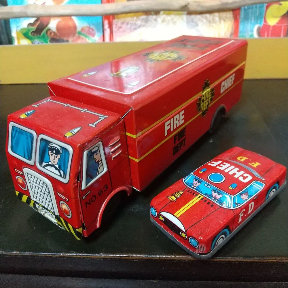 レトロ ブリキ製 消防車 ミニカー日本製 2台セット