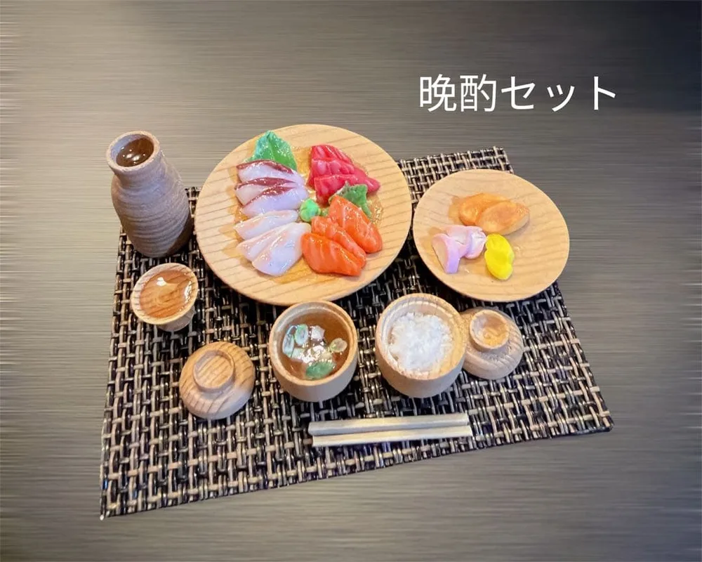ミニチュアフード 晩酌セット レトロ 和食 お刺身、お漬物、徳利、盃 782