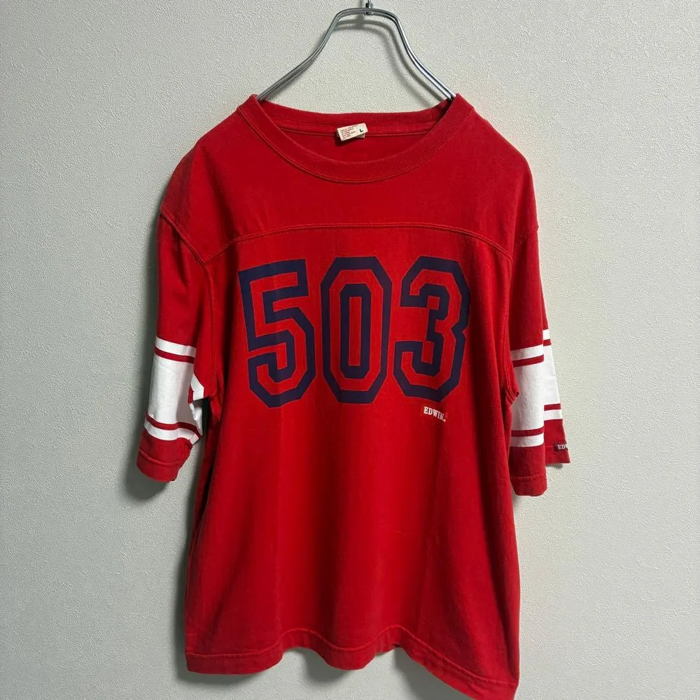 EDWIN 503 フットボールTシャツ 赤 L
