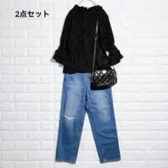チャオパニックティピー ブラウス デニム ブラック ブルー ドット F M