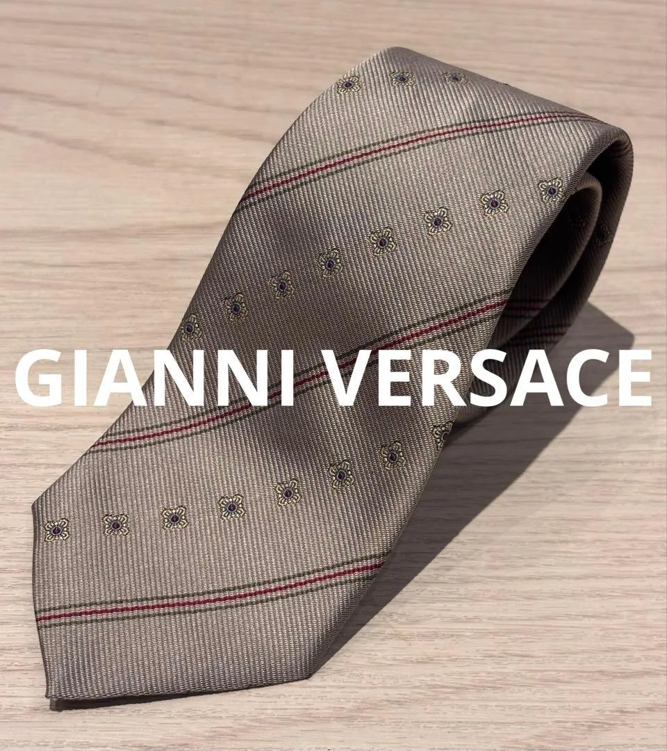GIANNI VERSACE レジメンタルネクタイ シルク100% 剣先8cm