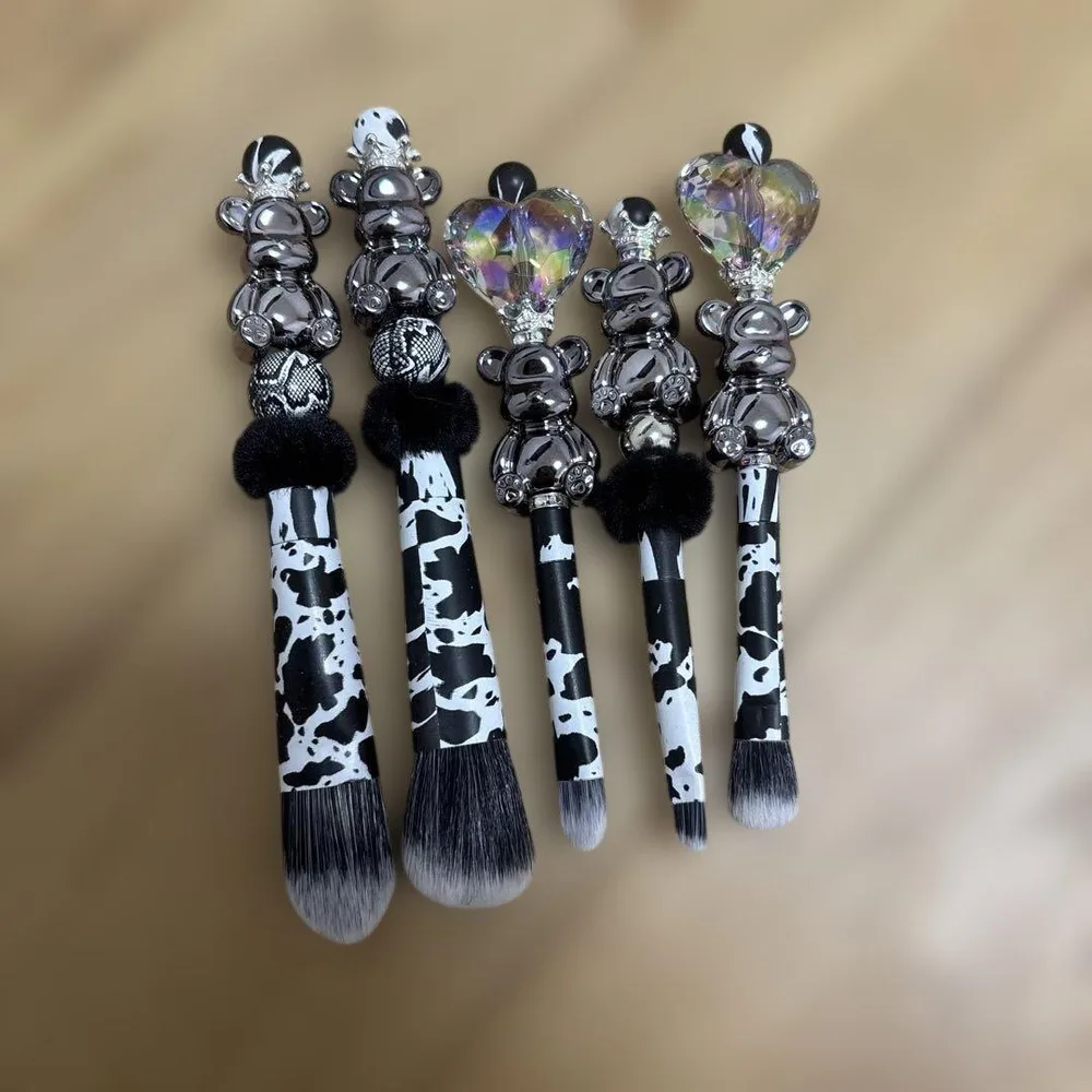 ハンドメイド メイクブラシ 5本セット クマ&ハートモチーフ