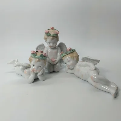 天使 エンジェル 置物 3体セット 陶器製 昭和レトロ