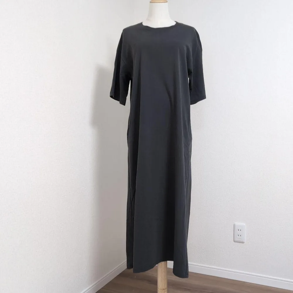 7-IDconcept ロングワンピ 黒系 カットソー ゆるシルエット 楽ちん