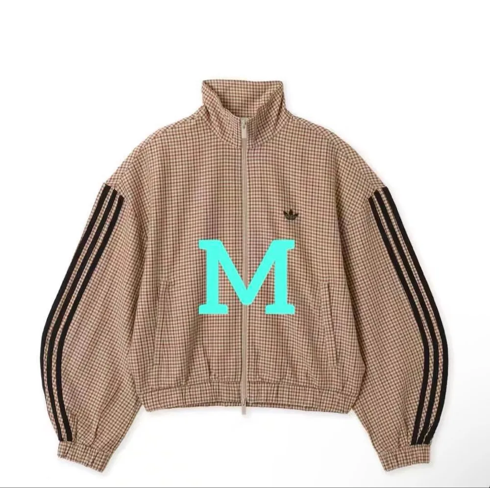 adidas チェック トラックトップ ベージュ M サイズ