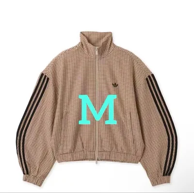 adidas チェック トラックトップ ベージュ M サイズ