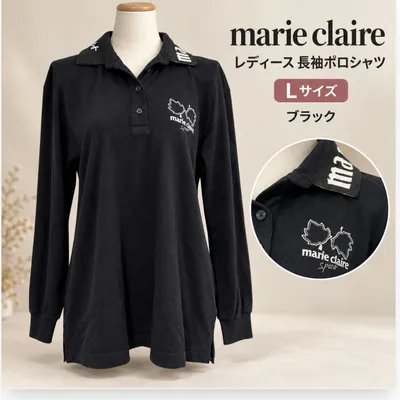 ブラック ポロシャツ レディース 長袖 marie claire Lサイズ
