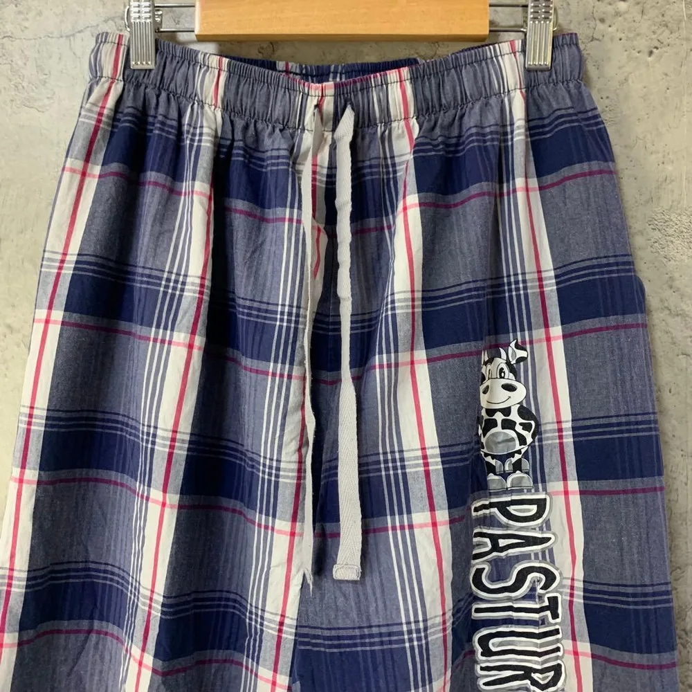 B4230古着 チェックパンツ パジャマパンツ グレー 紺 白 ピンク